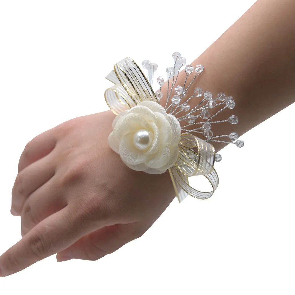 Romantic  Ivory Rose Wrist Flowers Men's Corsage Wedding Flowers Ceremony Boutonniere Buttonholes Wrist Corsage Prom Suit Decor