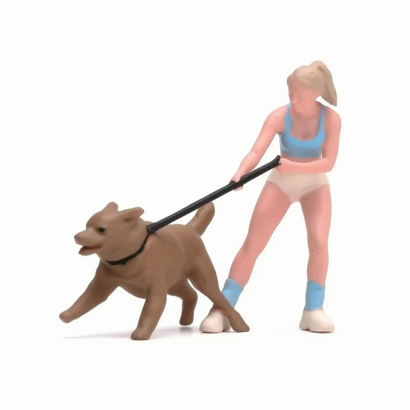 Charming Resin Scale Model Woman Dog Leash for Miniature Street Scene Diorama Collection
