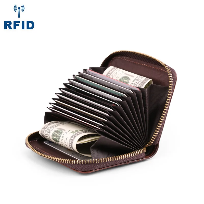 

Women's RFID anti magnetic card bag cow leather multi slot organ card bag retro genuine leather men's change bag card holder