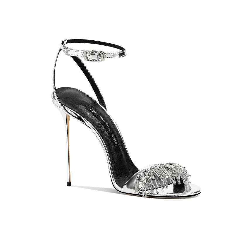 

Silver Stiletto Heels Women Summer Sandals Elegant Fairy Style Fashion