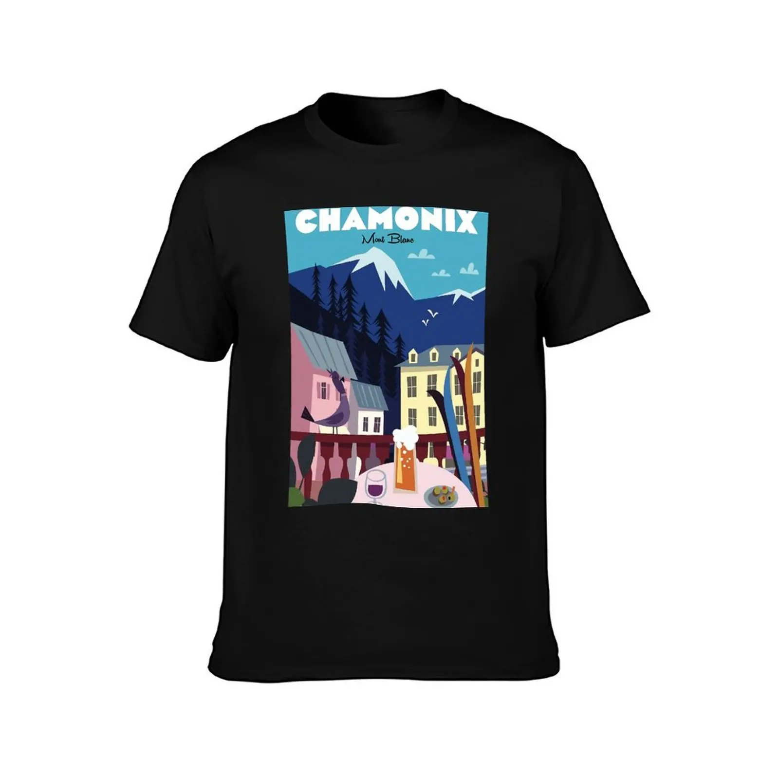 Chamonix Mont Blanc T-Shirt, Summer Casual Cotton Tee, Oversized Streetwear Tops, Vintage Graphic Print, Loose Fit Short Sleeve
