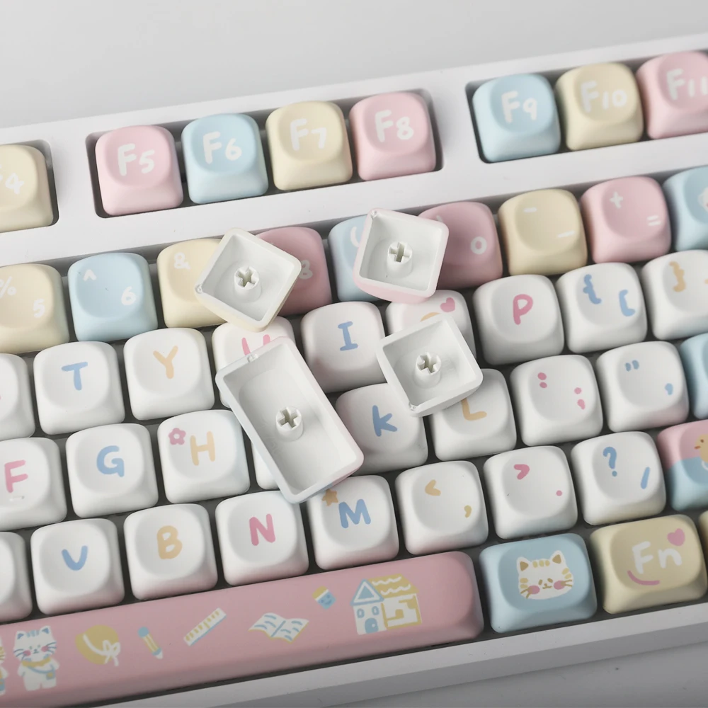 Round Macaron Keycap MOA Profile Keycaps PBT Dye Sublimation Cat Candy Color Key Caps For MX Switch Keyboard 2.25U 2.75U Space