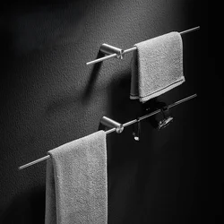 40/50/60/70/80cm Movable Towel Rack Bath Towel Holder Wall Hanging Towel Bar Stainless Steel Bathroom Shelf Kitchen Storage Rack