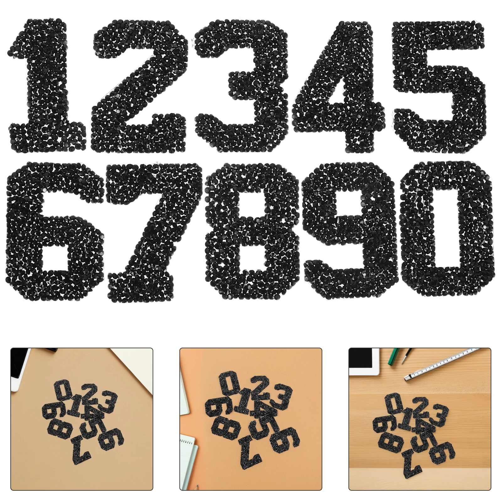 

10 PCS Hot Drill Stickers Embroidered Patch Rhinestone Black Iron-on Numbers for Jerseys