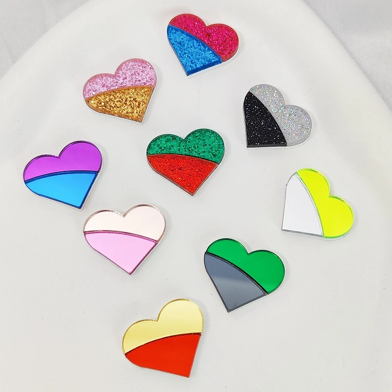 KUGUYS Cute Heart Two-tone Women's Stud Earrings Summer Glitter Mirror Acrylic Jewelry Accessories