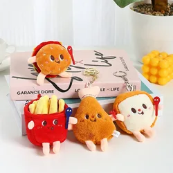 Creative Food Plush Doll Keychain Hamburger Hot Dog French Fries Car Keyring Cartoon Bread Bag Pendant Hanging Decor Gifts