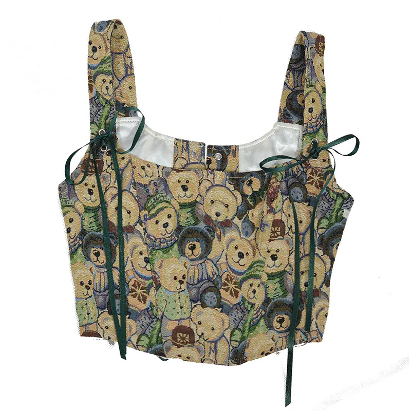 

Винтажный элегантный женский корсет, сексуальный корсет с завышенной талией и подсолнухом, милый бюстье с принтом медведя, готический короткий топ на шнуровке, летнее горячее нижнее белье