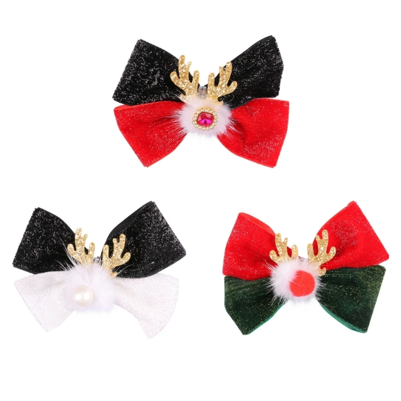 

A2ES Christmas Reindeer Antlers Hair Clips With Pompoms Festive Accessory