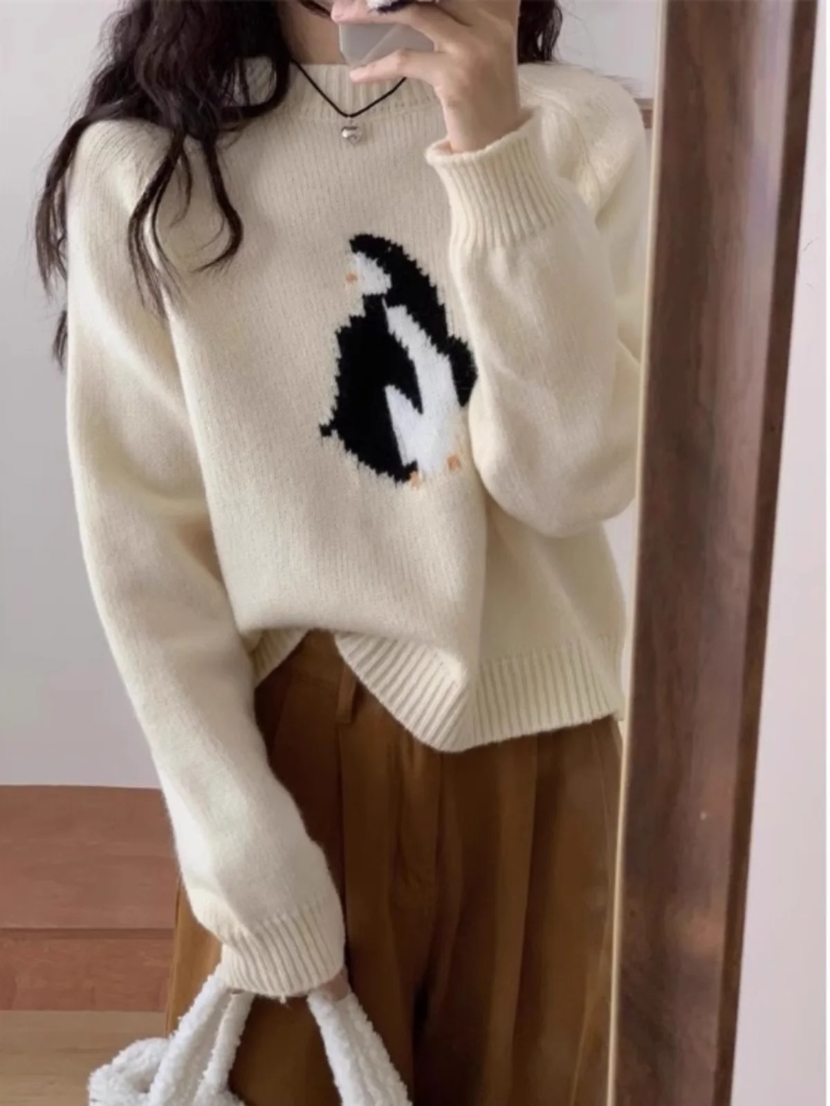 한국 스타일 캐주얼 라운드 넥 풀오버 스웨터 여성용 봄 가을 신상 디자인 만화 재미있는 니트 트렌디 루즈핏