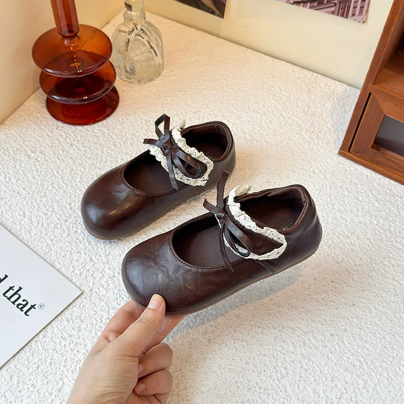 

Sweet New Girls Leather Shoes for Princess Spring Autumn Kids School Shoes with Lace Causal Children Bow Party Mary Jane Shoes