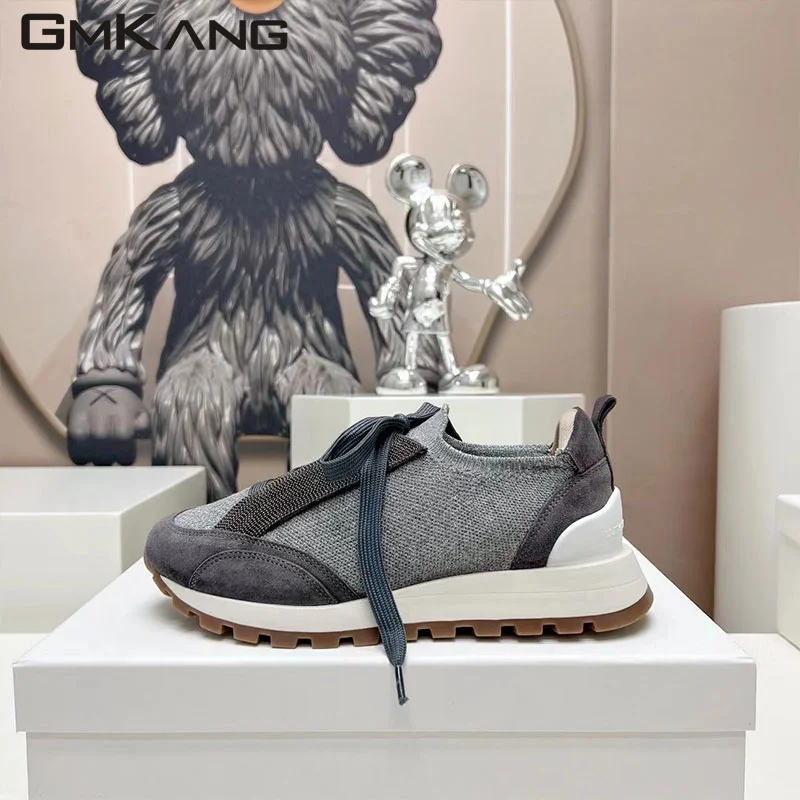 Knitting Breathable Casual Sneakers Women Flat Shoes Lace Up Chain Decoration Outdoors Women\'s Sports Shoes Zapatillas Mujer