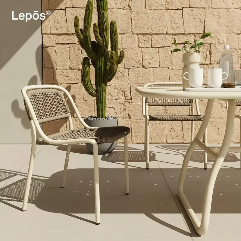 Modern Powder Coated Aluminum Rope Chair Garden Patio Comfortable Weaving Seat Restaurant Hotel Solution Outdoor Dining Chair