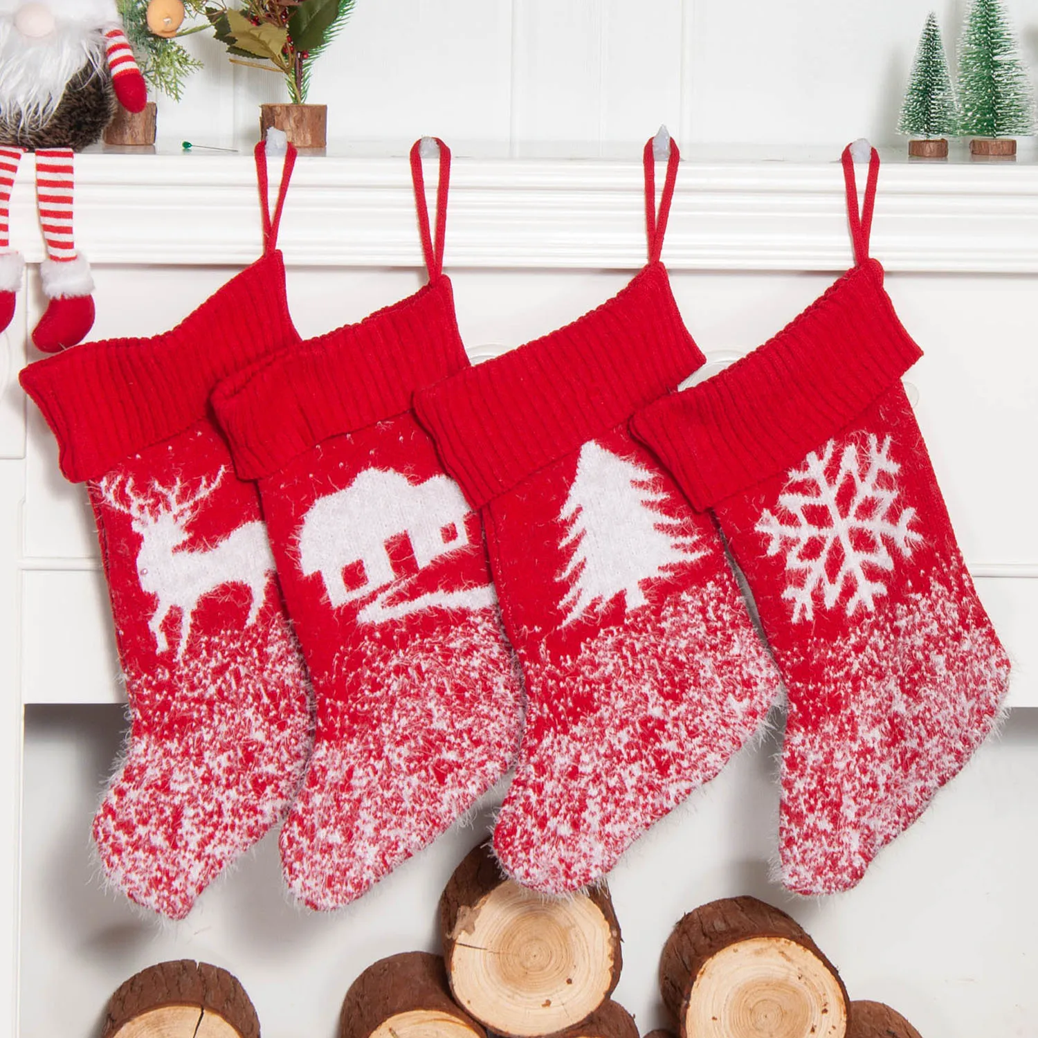 2023 New Arrival 46cm Knit Red Cute Socks Bulk Sublimation Christmas Pattern