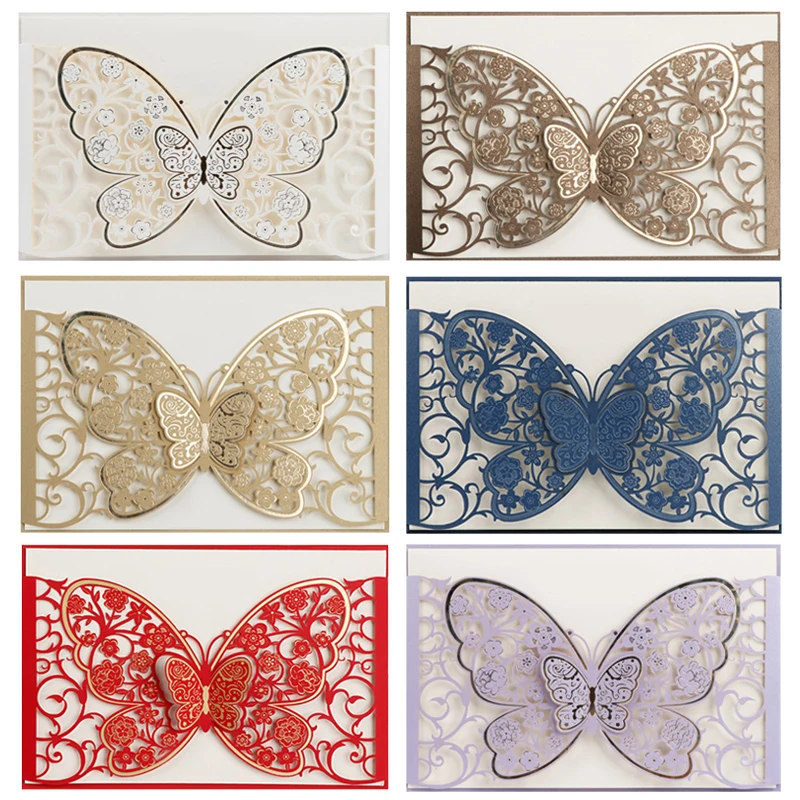 50pcs Butterfly Laser Cut Wedding Invitation Card Covers Party Postcard Business Greeting Card Engagement Wedding Decoration