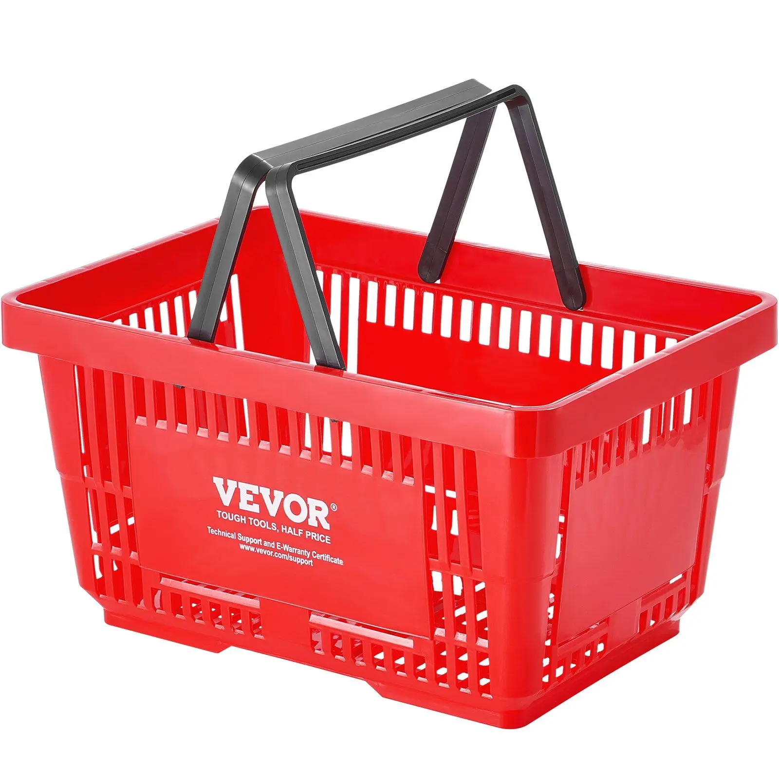 

12-Pack 24L Plastic Shopping Baskets – 16.73"x11.61"x8.86", Durable – Handles & Stands – for Retail/Supermarkets – Red.