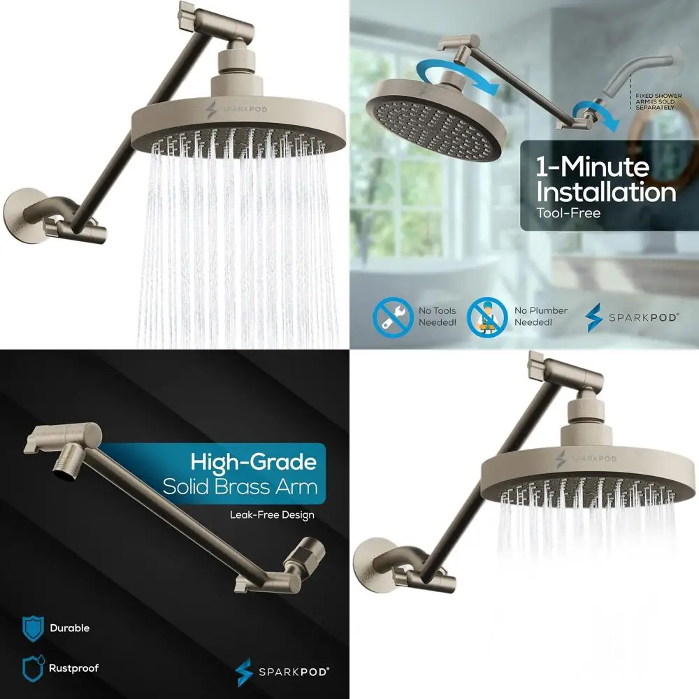 

Adjustable Height High-Pressure Rain Shower Head with 11 Extension Arm in Brushed Nickel Finish