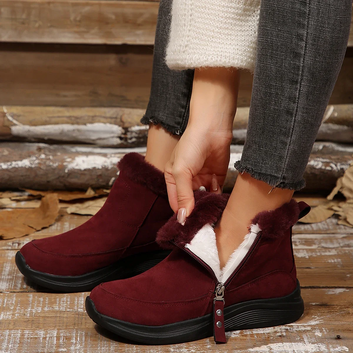 Winter Women Snow Boots Comfortable Brand Ankle Boots Women Luxury Zip Warm Shoes Plush Cold Fashion Flat Cotton Shoes Women