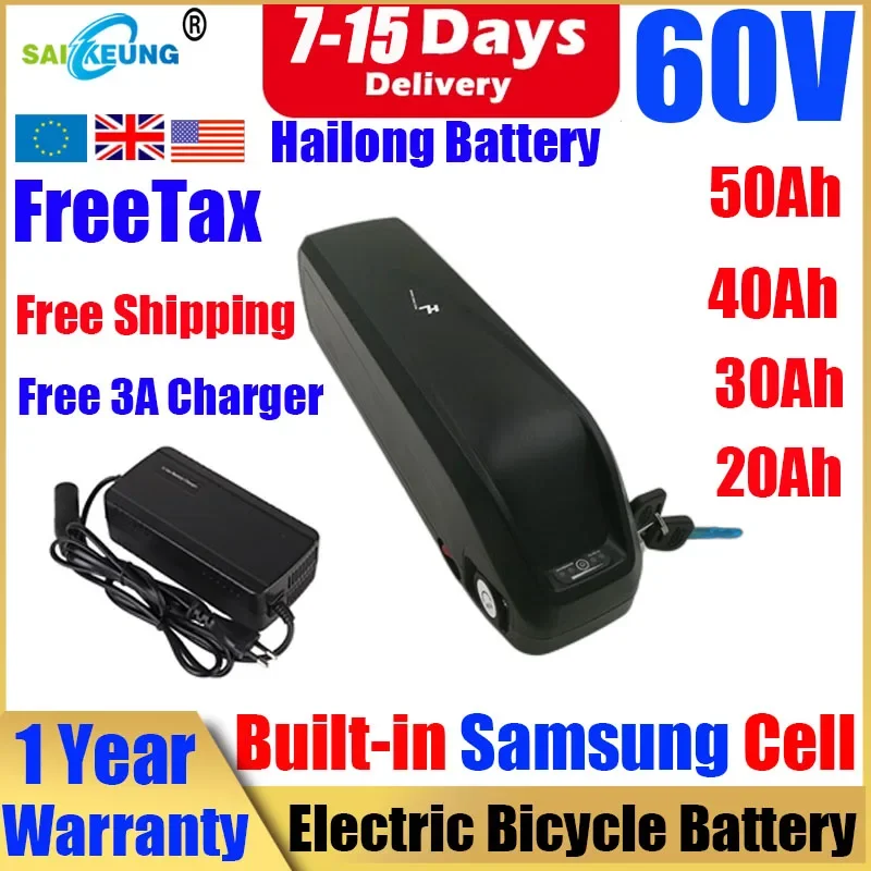 

Hailong 36V 48V 52V 60v 72V Electric Bicycle Battery Li-tio Battery 20/30/40/50/60ah Bafang Lithium Battery Pack Free Shipping