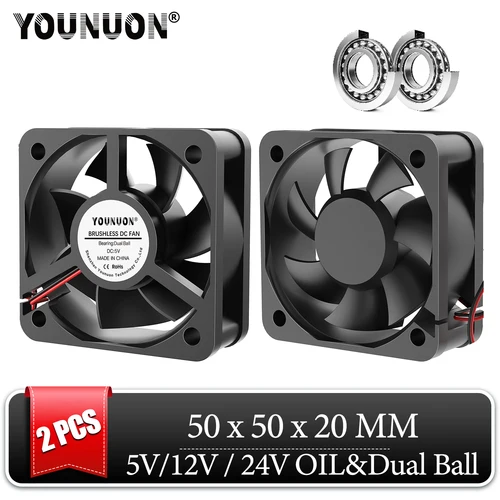 2 uds 50mm 5V 12V 24V sin escobillas 2PIN DC ventilador enfriador 50x50x20mm 5020 5cm para ordenador PC CPU refrigeración de caja