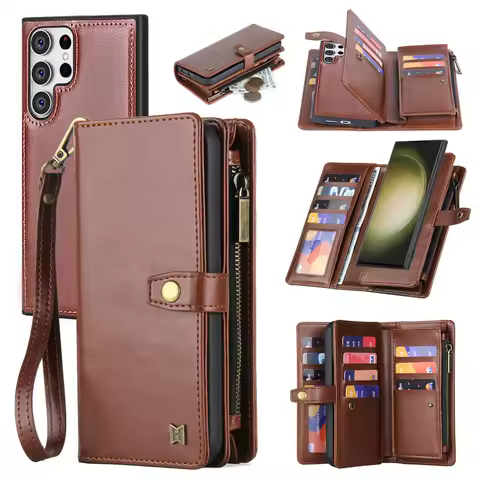 Detachable Zipper Purse Wallet Case For Samsung Galaxy A55 A33 S23 S24 S25 Ultra S22 S21 FE S20 Plus Magnetic Flip Leather Cover