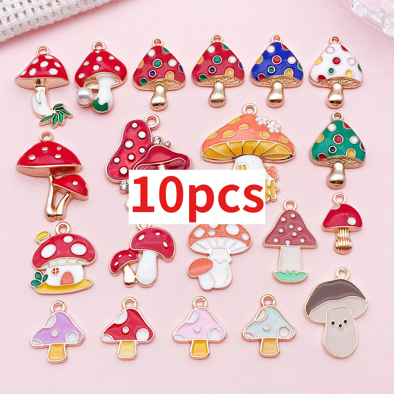 10pcs Cute Mushroom Family Charms Thanksgiving Enamel Alloy Pendants for DIY Earrings Bracelets & Necklaces