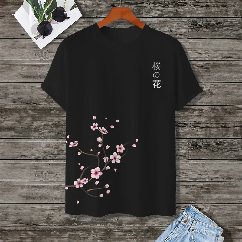 3d Print Cherry Blossom Tree Graphic Tshirt For Men New Fashion Short Sleeve Tops Summer Japanese Style Street Tee Shirts 2024