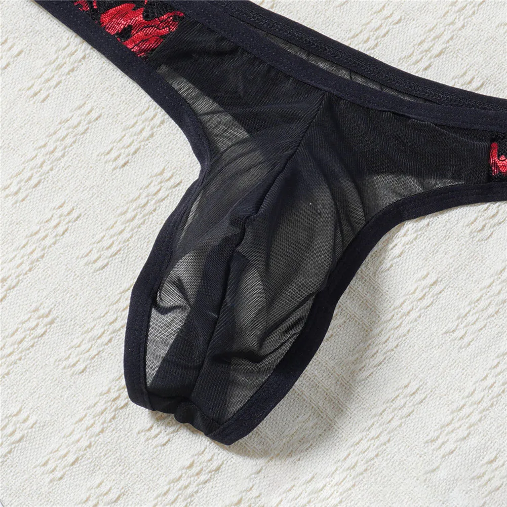 Men Lace Mesh Sheer Underwear For Man Sissy Bulge Pouch G-String Low Waist Japanese Thongs See Through Extreme Men's Panties
