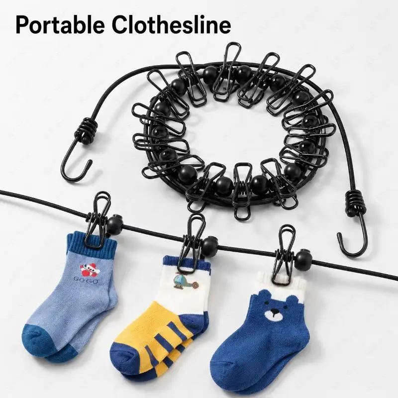 Retractable Plastic Drying Rope with 12 Non Slip Clothespins 1Pcs Clothesline for Dorm Camping Laundry Drying