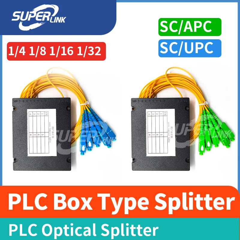 

5Pcs SC APC UPC 1X4 1X8 1X16 1X32 Fiber Box FTTH PLC Splitter Box Coupler SC/UPC Fiber PLC Splitter 1/32 PLC Splitter