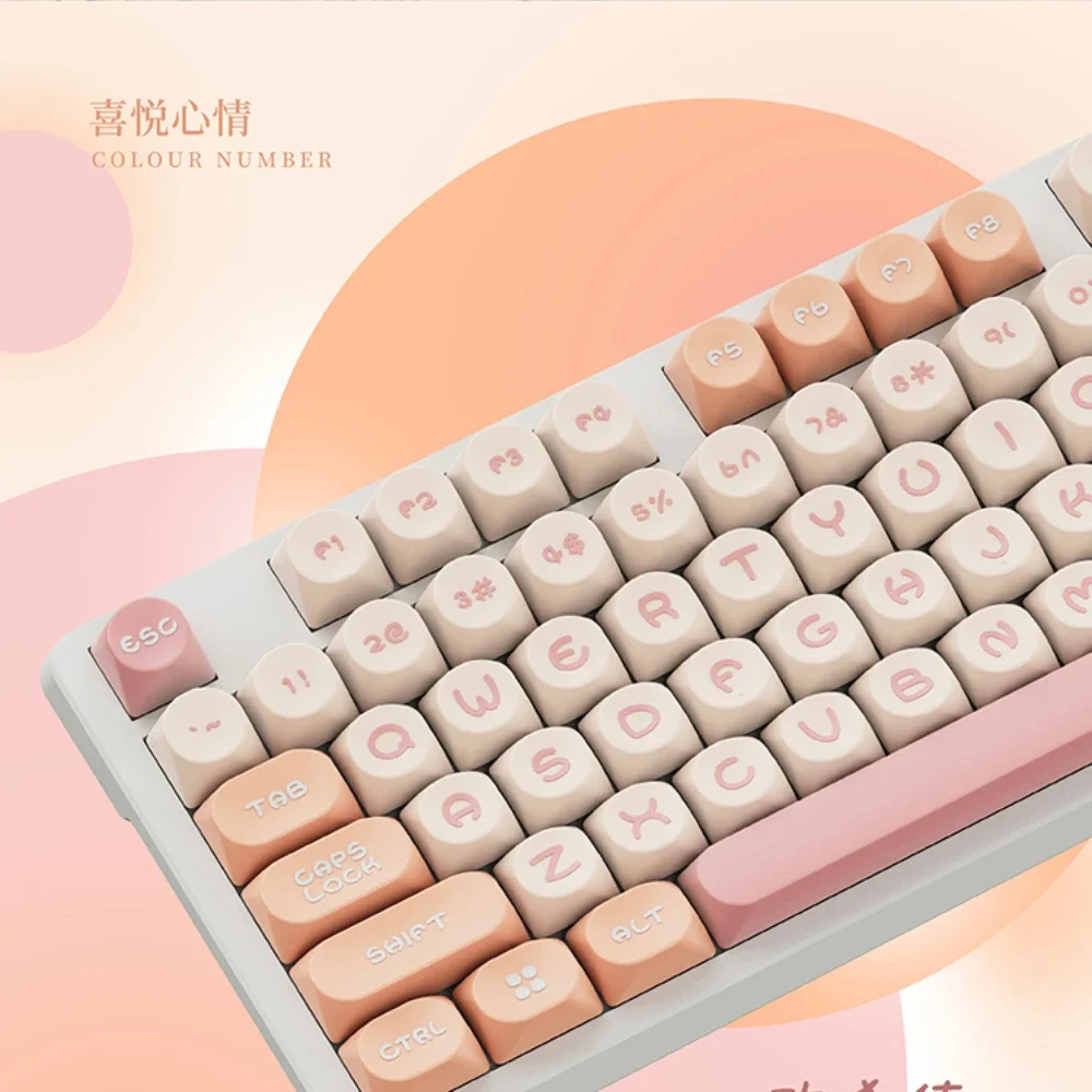 130Keys Contrasting Color MOA PBT Keycaps Round Cute Style Cute Spring Summer Style Diy Mechanical Keyboard Retro Pink Keycap