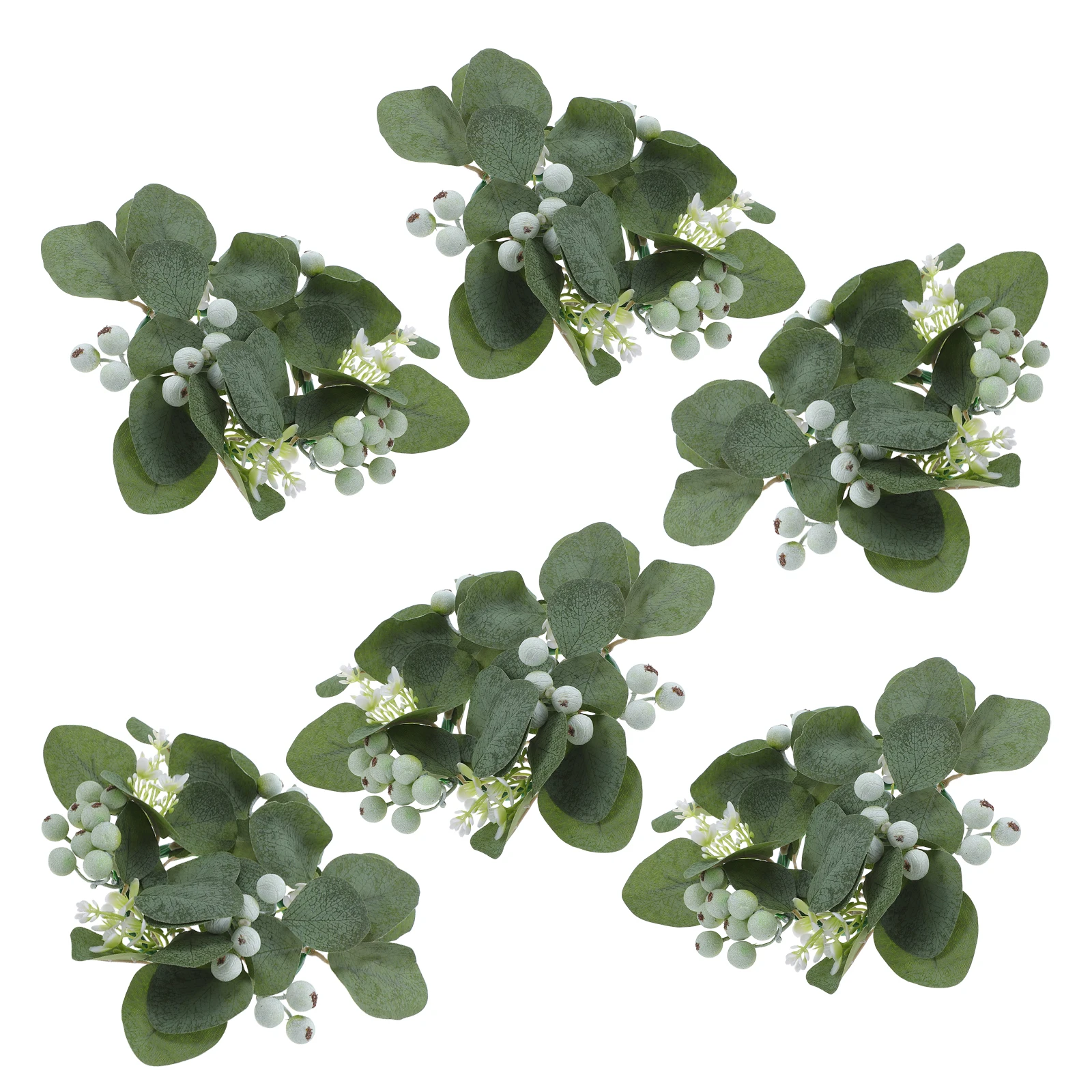 

6pcs Eucalyptus Leaves Wreaths Rings Artificial Greenery Pillar Holders Spring Wedding Table Centerpiece Holiday Decor