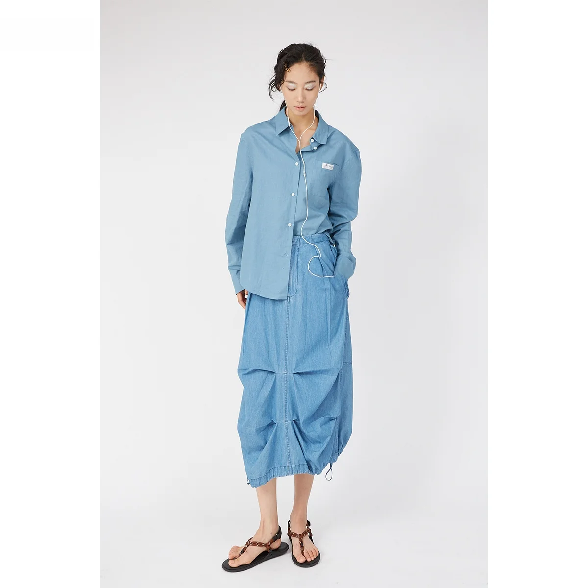 

MDNOTE Early Spring 2025 Elastic Waist Pleated Design Workwear Skirt A-Line Skirt Mid-Length Other Material 00%