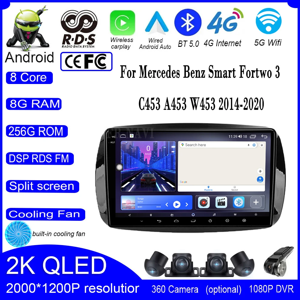 

9 Inch For Mercedes Benz Smart 453 Fortwo 2014 - 2020 4G IPS QLED Car Video Multimedia Radio GPS Navigation Carplay player