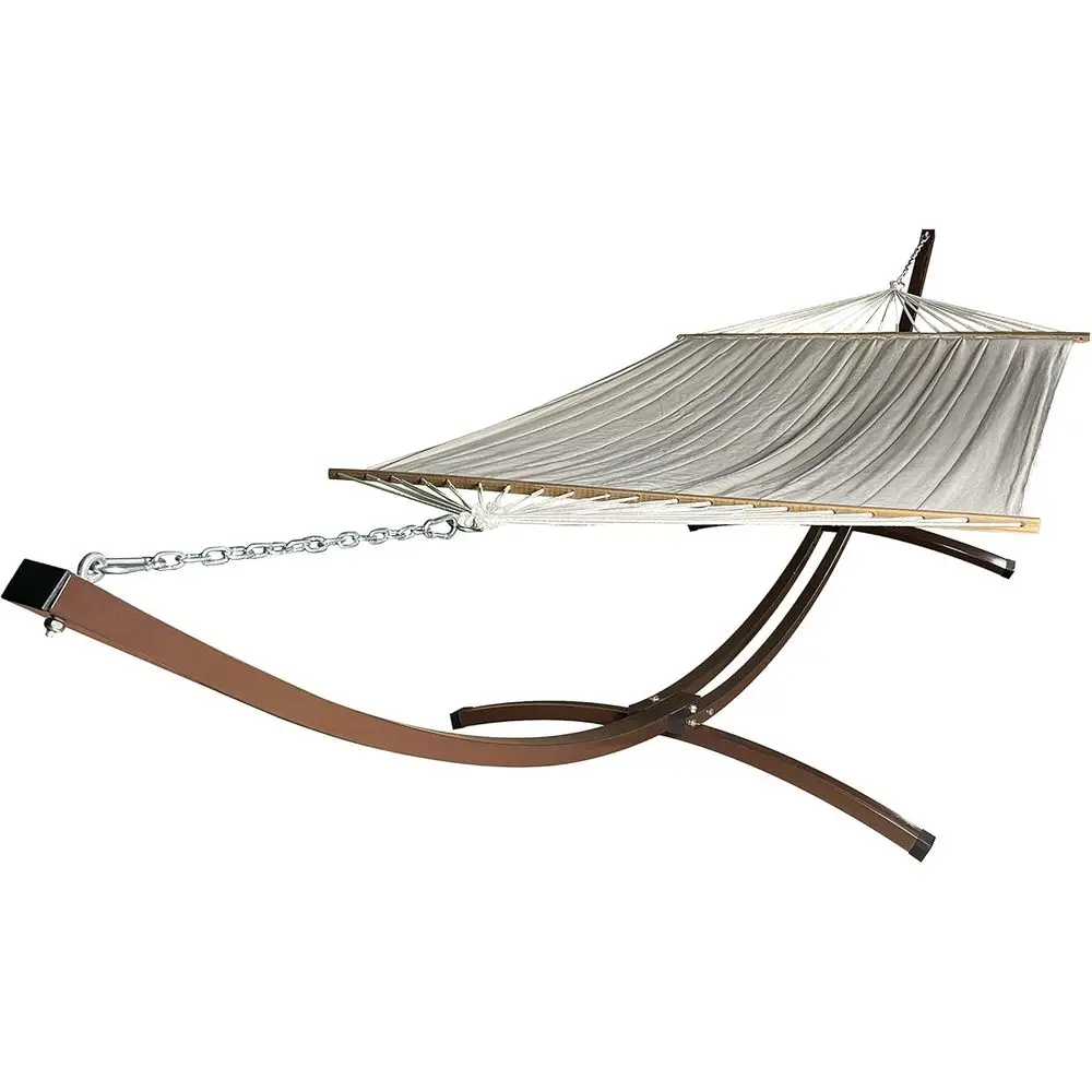 

15 ft. Durable Steel Hammock Stand with Premium Beige Quilted Hammock Bed for Indoor/Outdoor Use