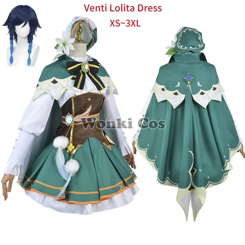 Game Impact Venti Cosplay Costume Wig Lolita Cute Dress for Venti Female Gen Cosplay Shin Costumes