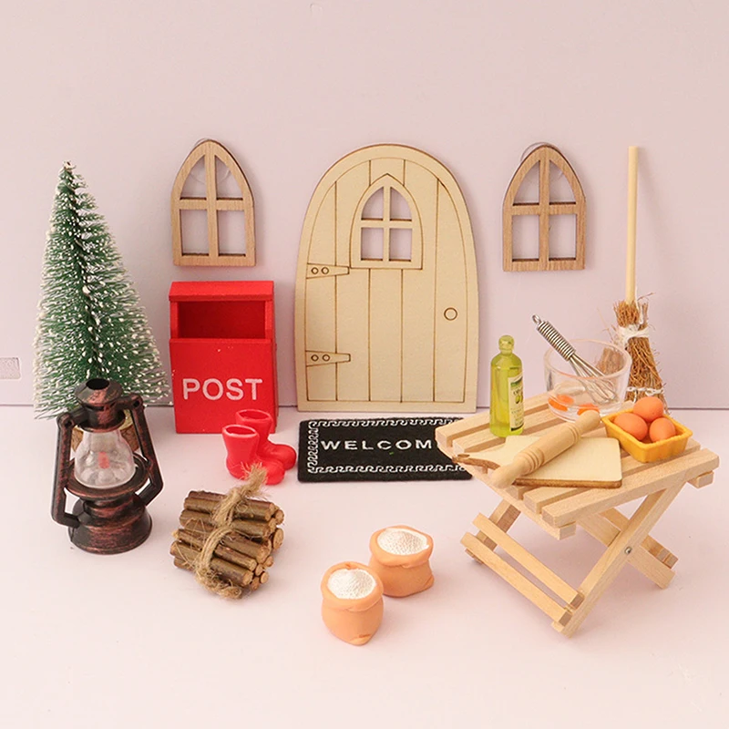 24Pcs/Set Dollhouse Mini Christmas Primary Color Elf Gate Fairy Door For Dollhouse Miniature Scene Xmas Kids Toys DIY Decoration