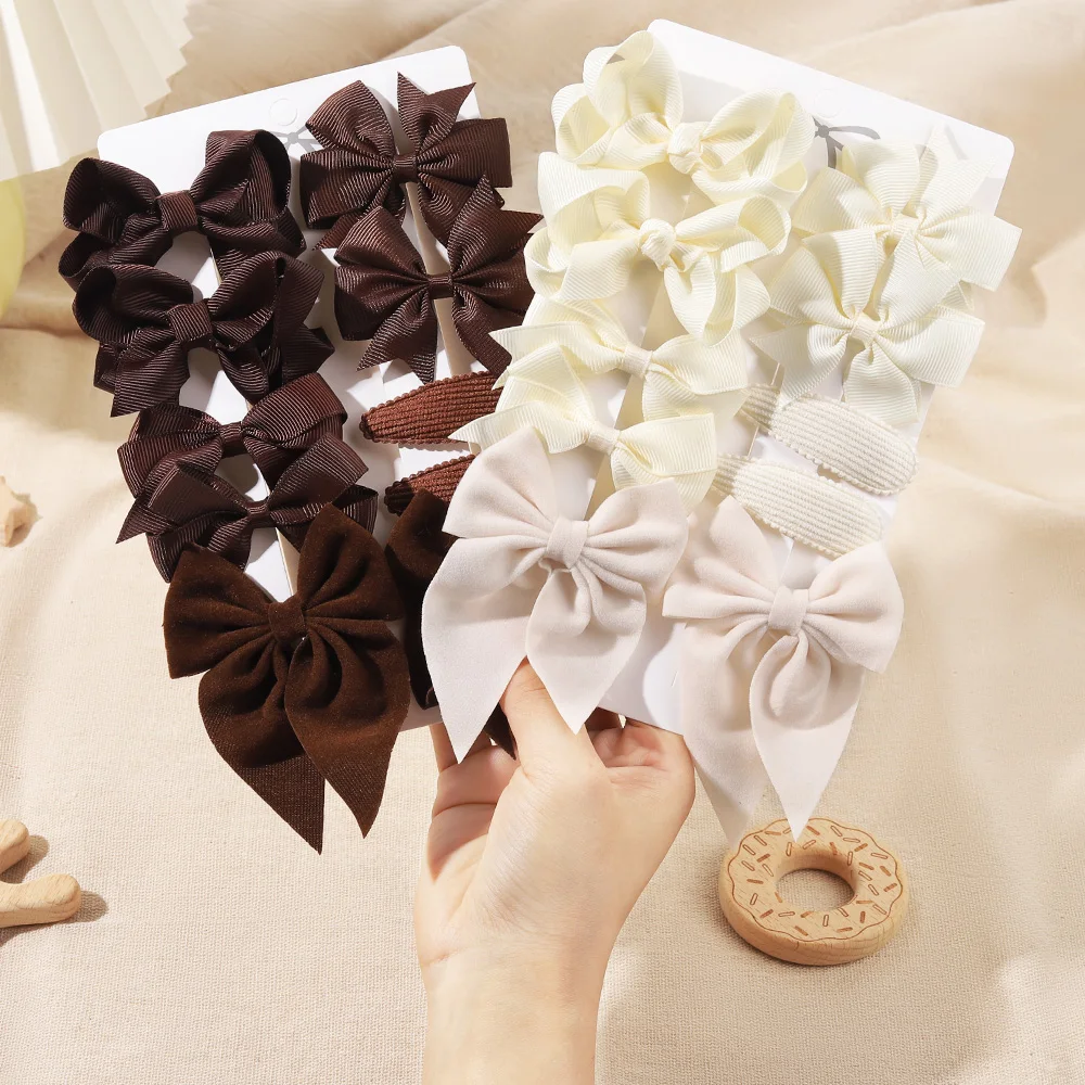 

10 шт., детские заколки для волос с бантиками, осенне-зимняя серия, изысканные милые детские заколки ручной работы, заколки, подарки, детские аксессуары для волос