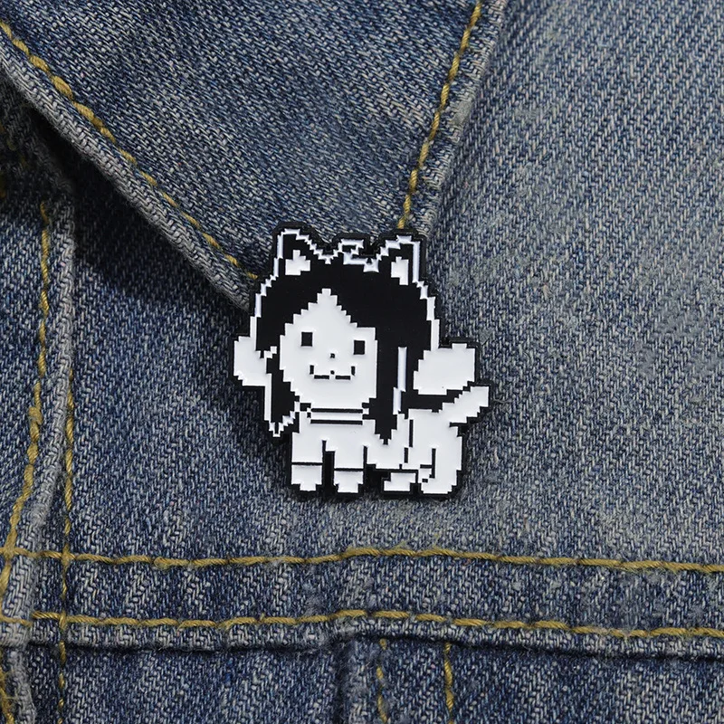 Retro Pixel Art Temmie Enamel Pin Undertale Game Character Metal Brooch Kawaii Cartoon Lapel Badge For Clothing Bags