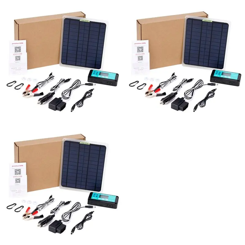3X 20W Solar Panel 12V 10A Battery Controller Car Outdoor Battery Supply For Vehicle Battery With OBD Plug