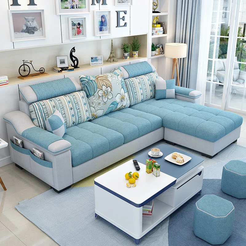 Moderne eenvoudige stoffen bank Scandinavisch klein appartement woonkamer afneembare en wasbare technologie stoffen bankcombinatieset