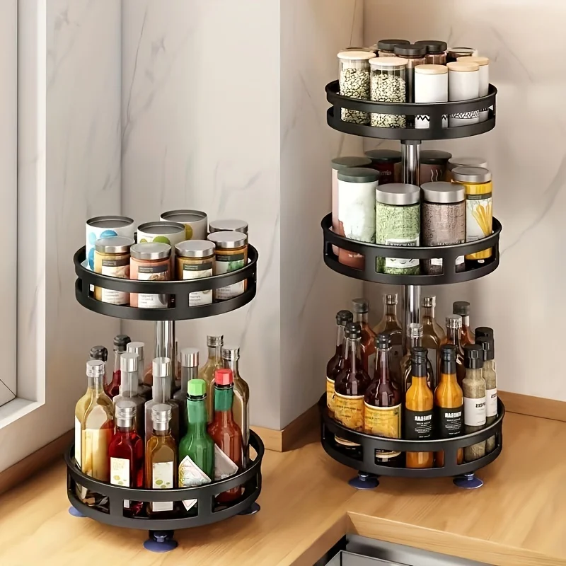 

1pc 2/3-layer Rotatable Kitchen Seasoning Rack, Metal Turntable, Rotatable Spice And Seasoning Storage Rack, Spice Jar Organizer
