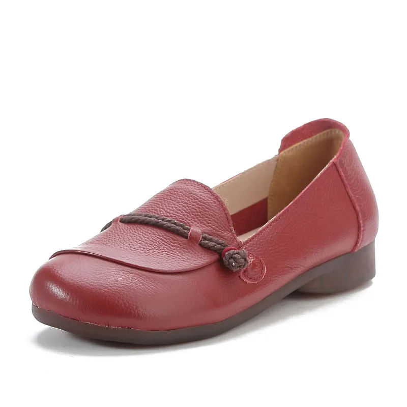 DRKANOL Fashion Shallow Slip-On Loafers Women Flat Shoes Spring Summer Hollow Genuine Leather Soft Bottom Casual Mother Shoes