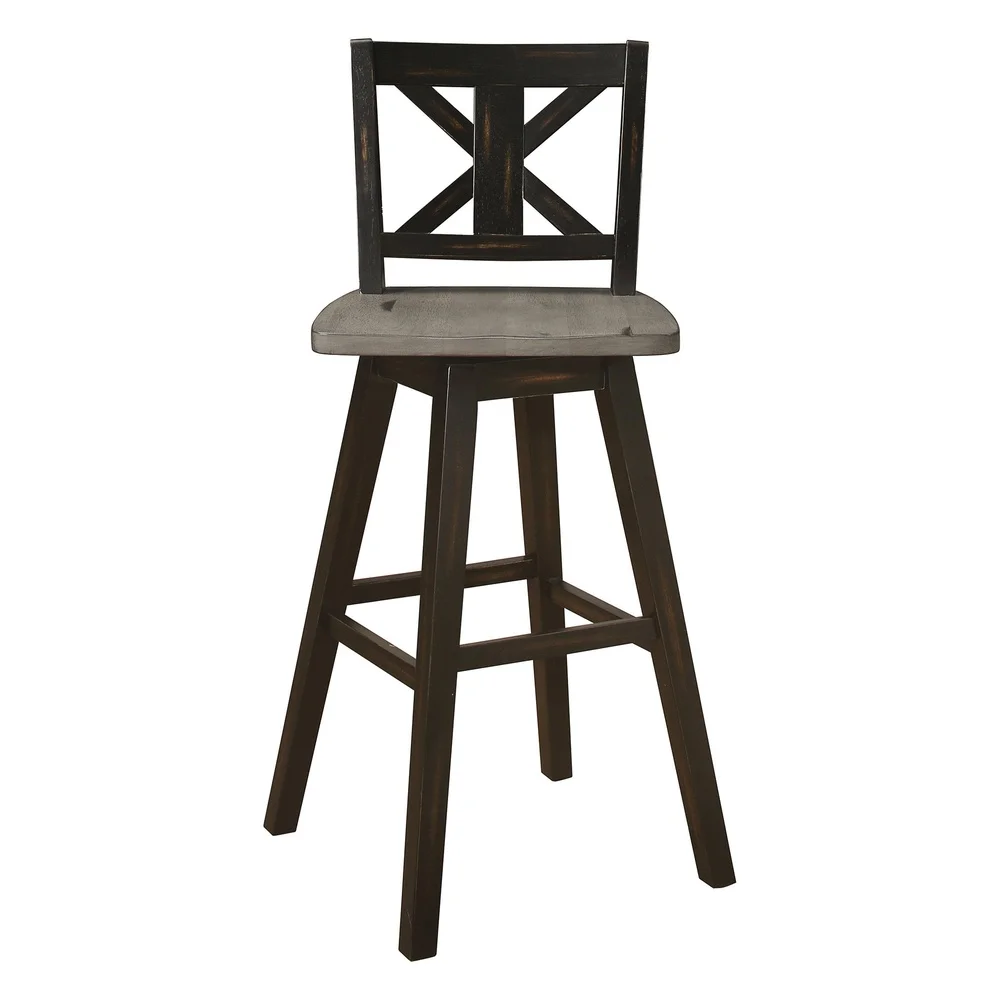 Rustic Swivel Barstool Set of 2 Solid Rubberwood Dining Stool 24 Inch Height Footrest Comfortable Pub Seating