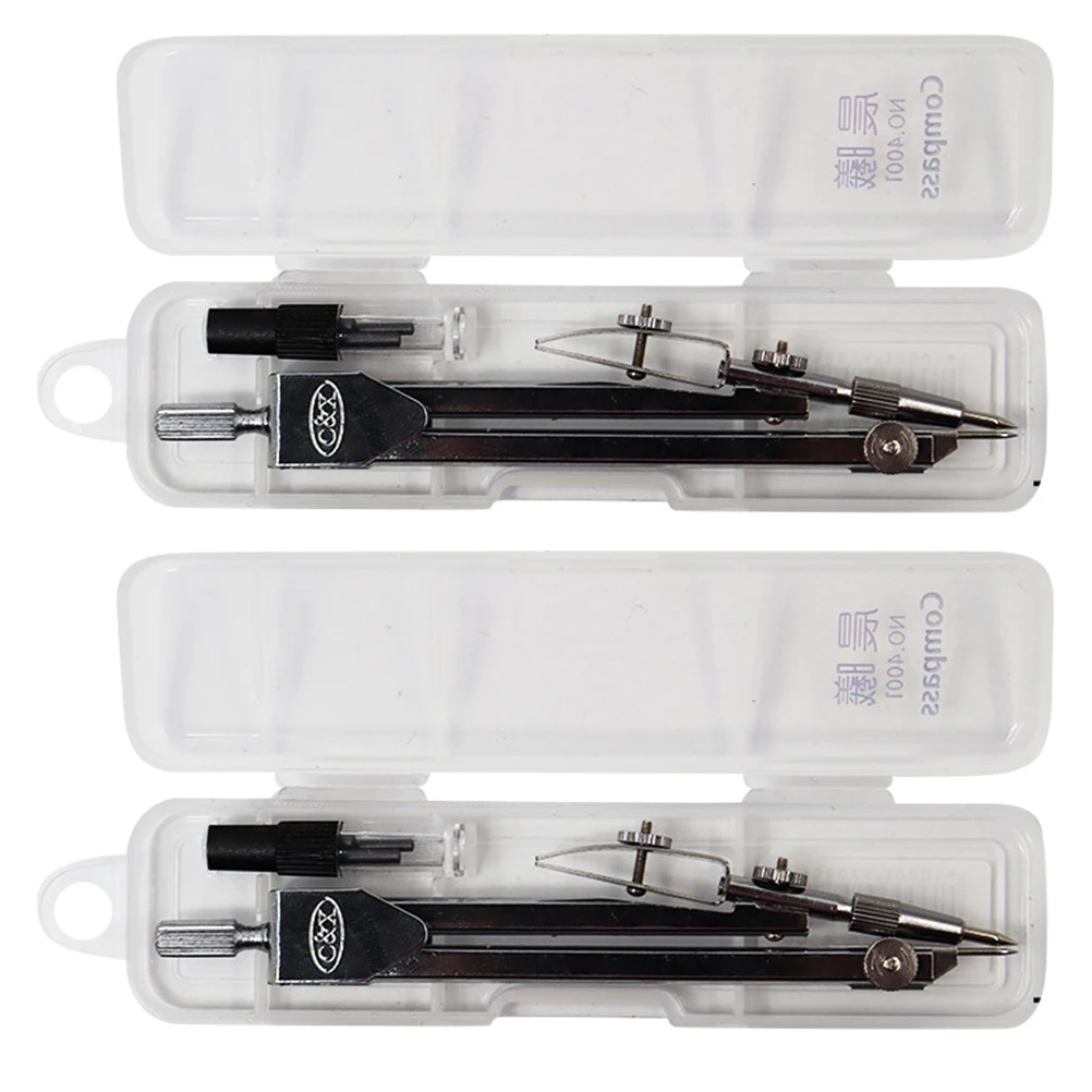2Pcs Drawing Compasses Metal Plastic Anti Rust School Office Supplies Kids Geometry Math Design Drafting Tools Circle Maker