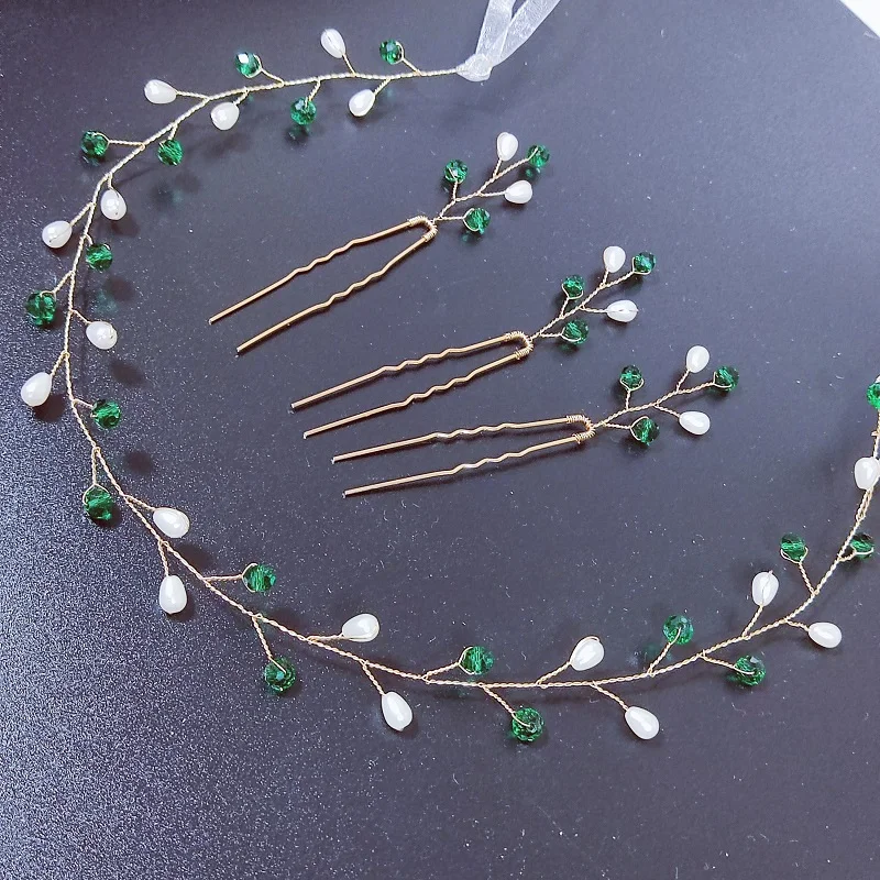 

Pearl Headbands for Women Party Hair Accessories Green Fairy Beaded Hairband for Bride Wedding Hair Jewelry Bridesmaid Headband