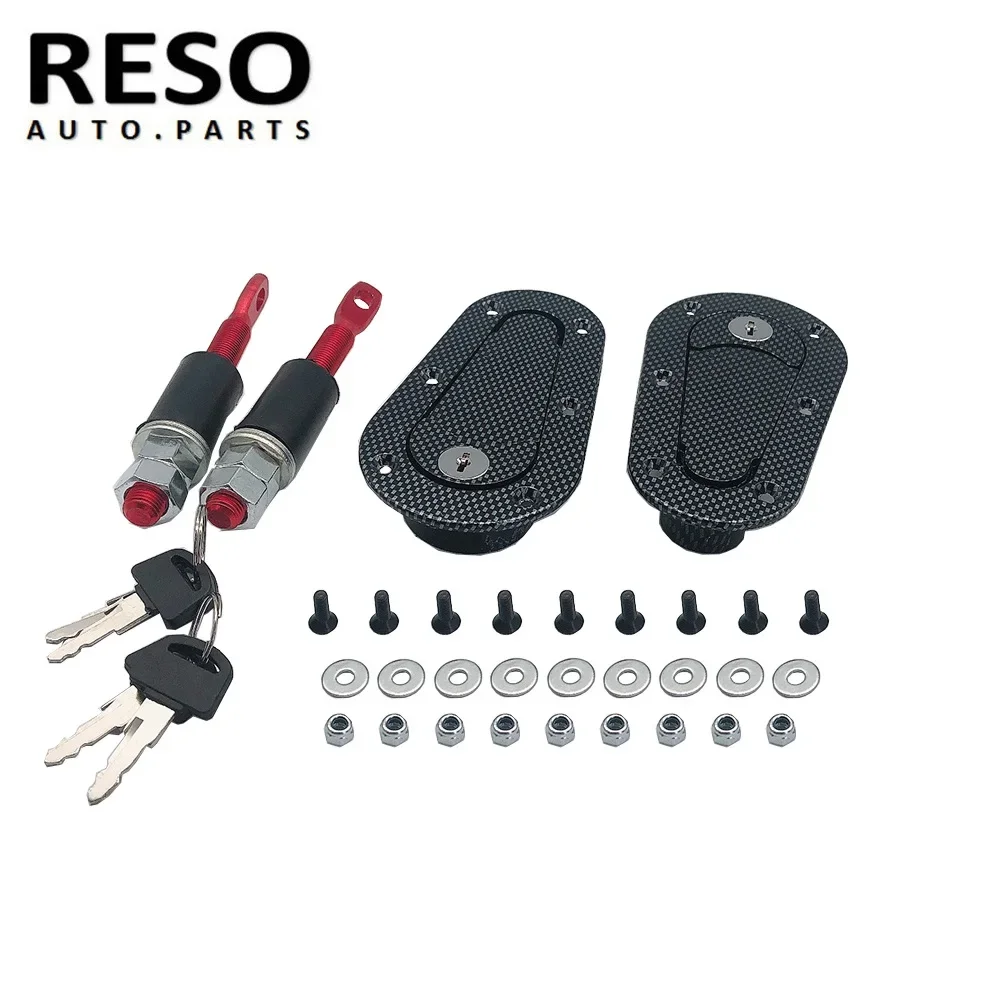 RESO--Universal Racing Car Hood Pin Engine Bonnet Latch Lock Kit Refitting with Keys Hood Lock Black/Carbon