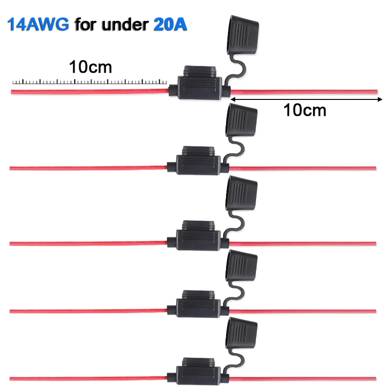 5 Stück 10A 20A 30A 50A Sicherungssteckdose Wasserdichter Mini Kleiner Mittlerer Auto-Sicherungshalter 16/14/12/10AWG Auto-Flachsicherungskabel