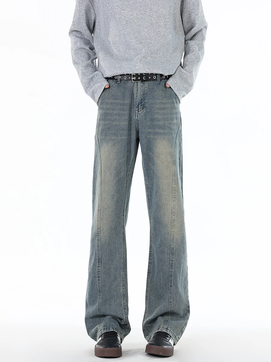 

Men's Retro American Sle Wide Leg Jeans Spring Autumn Trendy Brand Ins Micro Flared Straight Long Pants Deconstructed Desig...