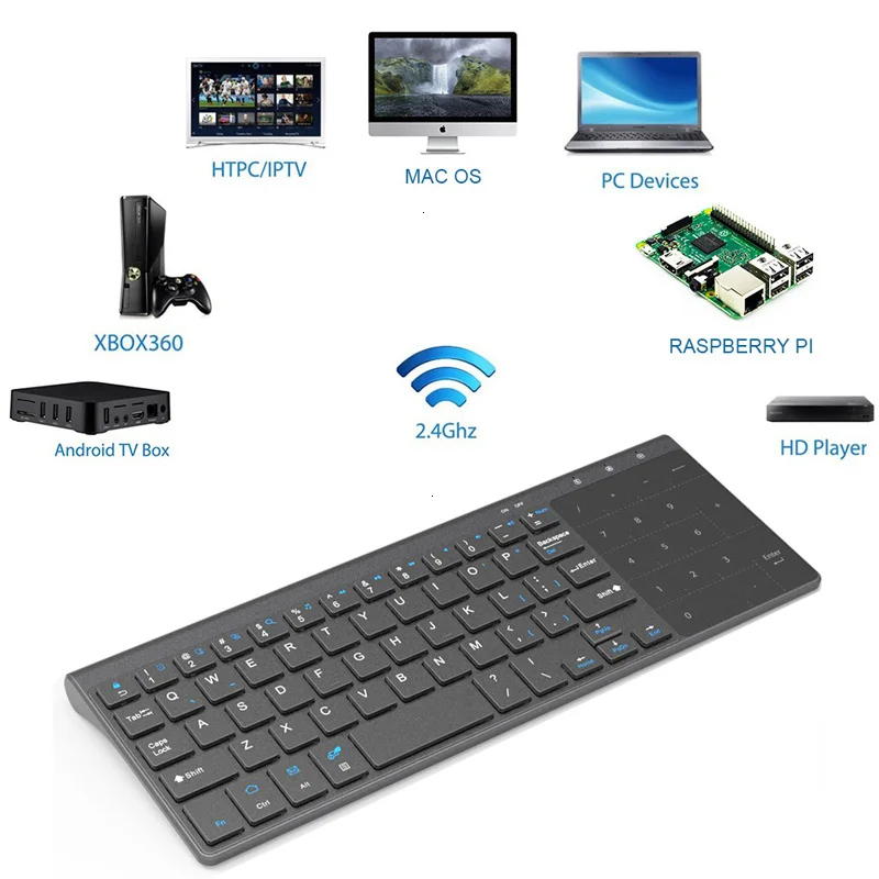 Thin 2.4G USB  Wireless Keyboard with Touchpad Mouse Number Numeric Battery Wireless Keypoard for Android Windows Desktop Laptop