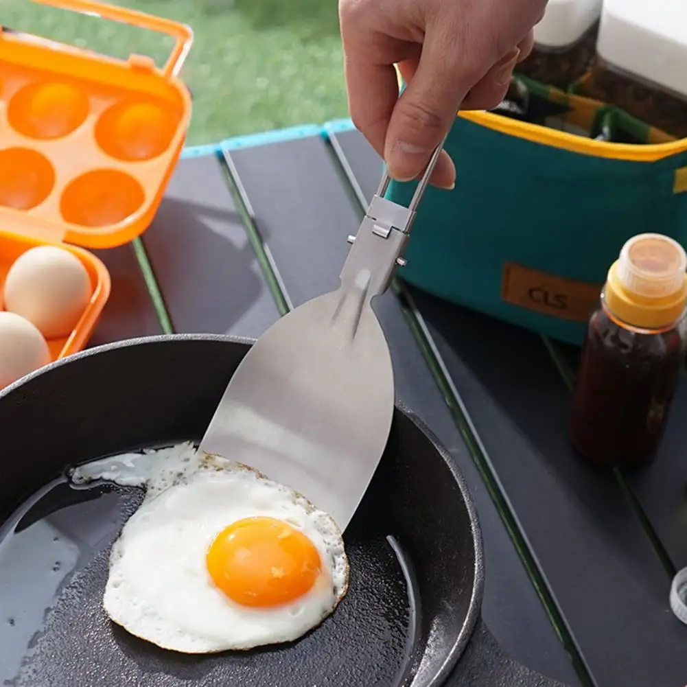 Outdoor Tableware Fry Spatula Stainless Steel Folding Pancake-Turner Spatula Cooking Camping Hiking BBQ Spatula with Fixed Lock